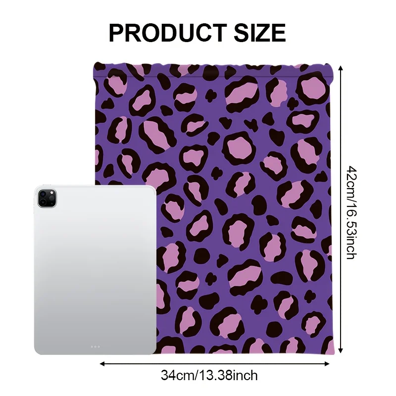 1PC Purple Pink Leopard Drawstring Backpack - Vibrant & Free Gym Sackpack for Women, Girls, Festivals & Parties