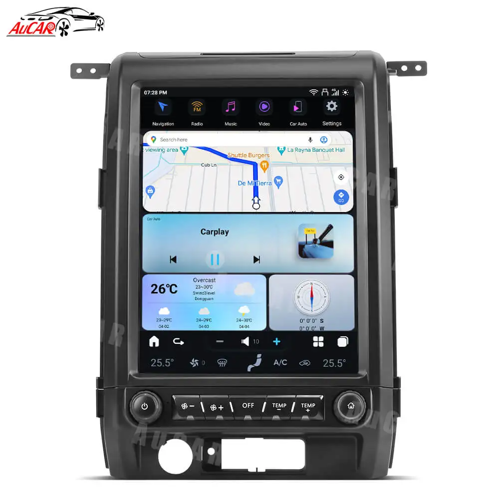 AuCar 12,1 ''mejor Android 13 Radio de coche navegación GPS pantalla estilo Tesla unidad principal estéreo de Audio para coche para Ford F150 2009-2012