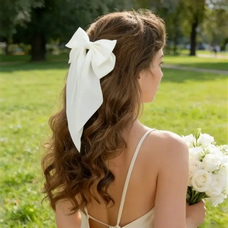 

White Bow Hairpin with Decorative Accent​ – Lightweight Durable Adds Feminine Touch Great for Bridal Formal Events Casual Wear