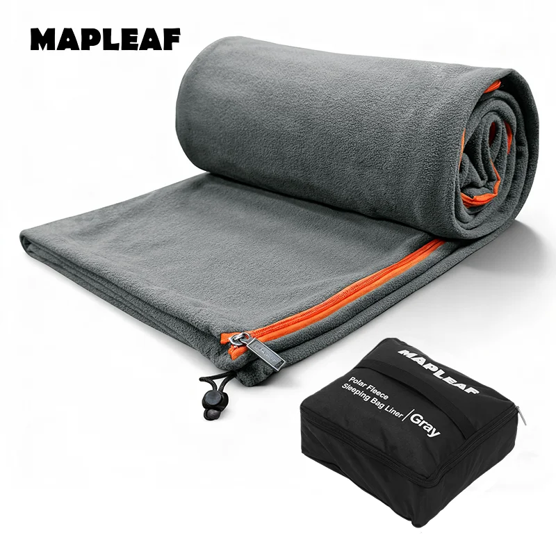 MAPLEAF Fleece Slaapzak Binnenhoes Dubbellaags Dik Warm Winter Kamperen Reizen Antibacterieel Machinewasbaar Dubbele Ritssluiting Instelbaar Koord Opvouwbaar Groen Blauw Grijs Volwassene Strand Zomer