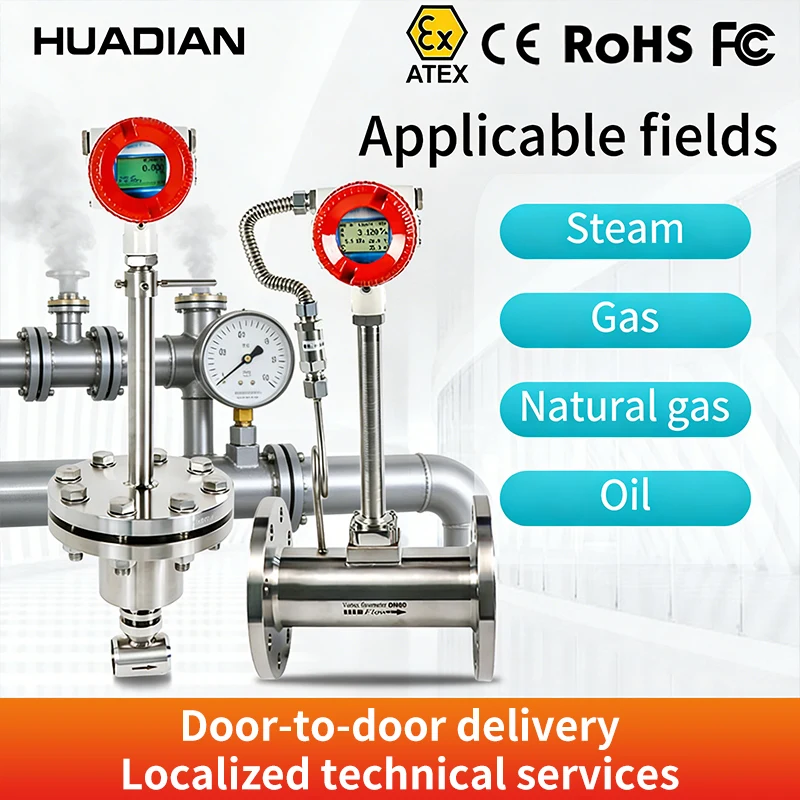 RS485 Modbus Vortex Flowmeter Digital Display 4-20mA Pulse Liquid Air Water Flow Meter DN15-DN200 Flange 304 SS High Accuracy