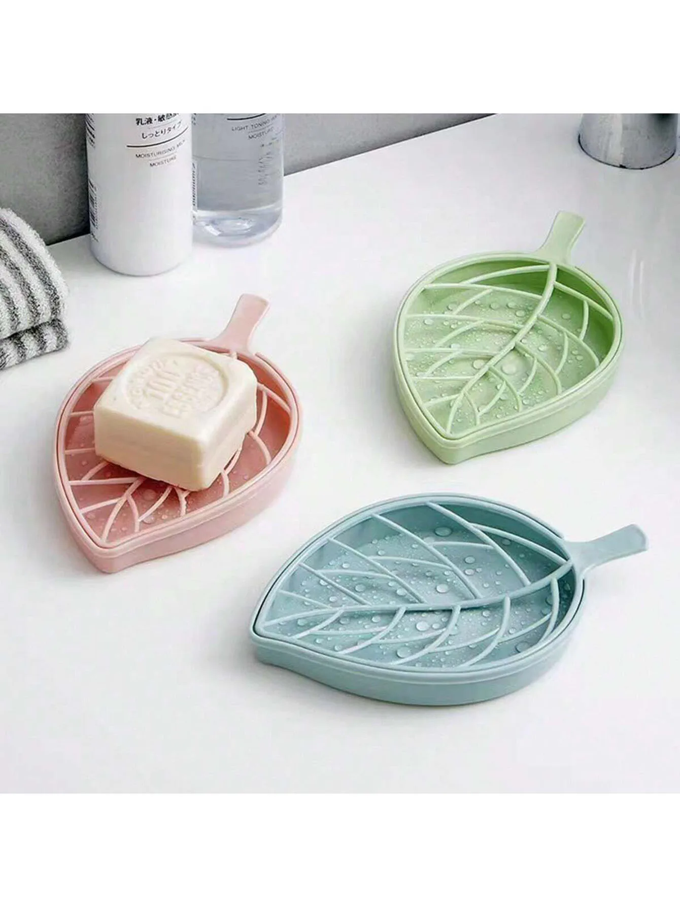 Creative Leaf Shaped Soap Holder For Bathroom Sink Soap Dish Tray With Drainage