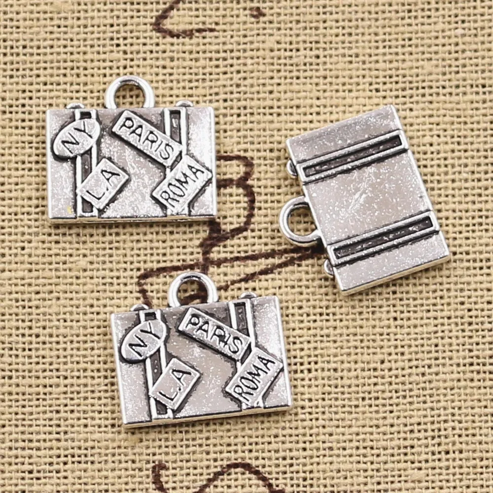 15 sztuk Charms torby podróżne nowy jork paryż Roma LA 15x16mm Antique srebrny kolor wisiorki DIY rzemiosło dokonywanie ustalenia tybetański biżuteria — zdjęcie 2