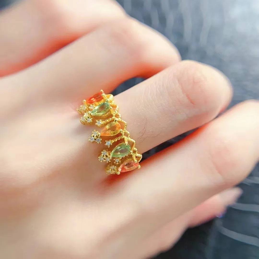 KJJEAXCMY Women's Natural Colored Sapphire Ring S925 Sterling Silver Electroplated 18K gold girlfriend a birthday party gift