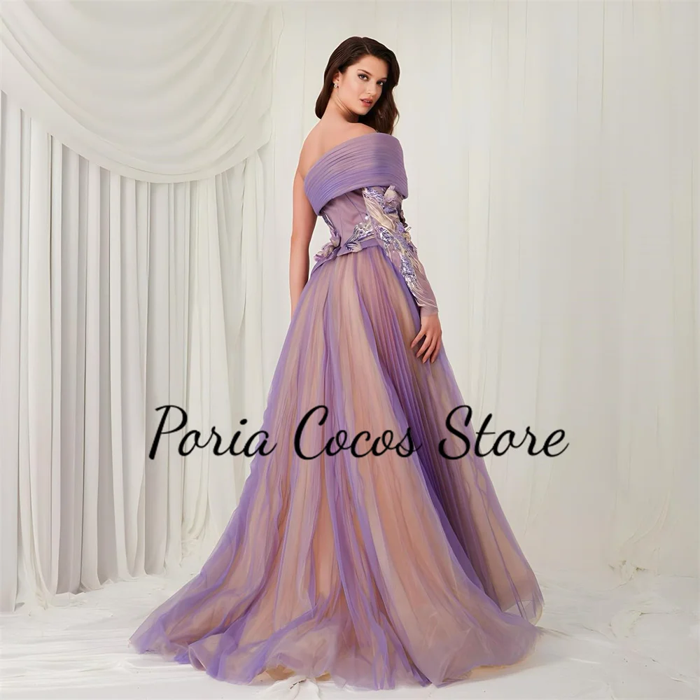 Gaun Prom mewah untuk wanita gaun pesta malam Applique indah A-line lengan penuh satu bahu فساتين Dresses