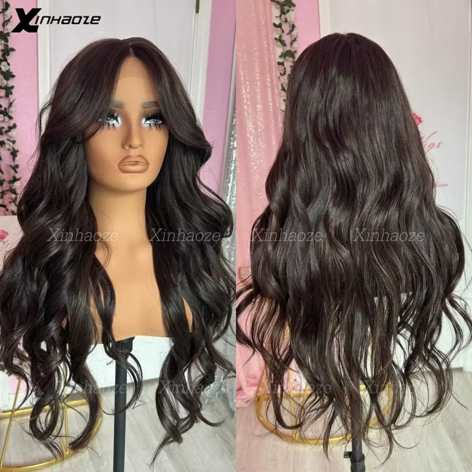 Sin pegamento 360/Pizzo completo # 2 pelucas marrones, cuerpo marrón más oscuro ondulado, pelucas de cabello humano con Base de seda 13x4 con pelo de bebé alrededor de nudos blanqueados