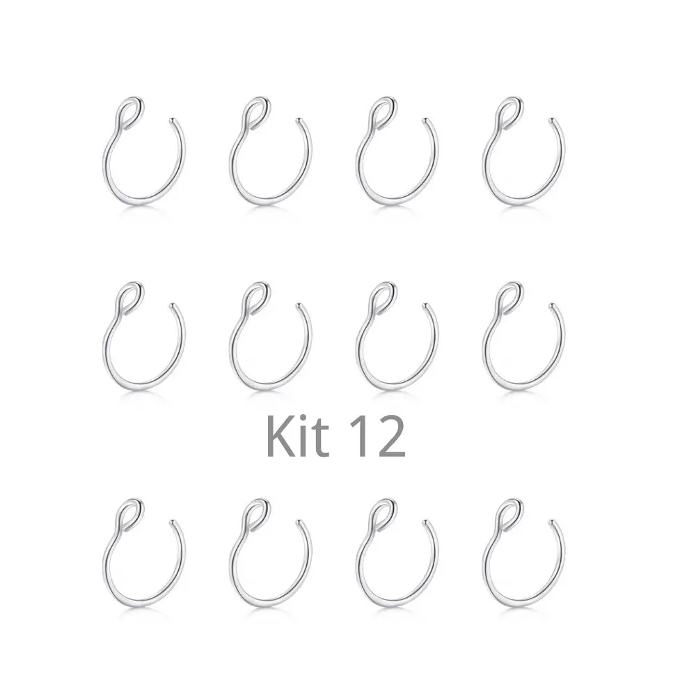 Kit 12 PiercingS Fake Argola  Septo nasal falso aço inox unissex