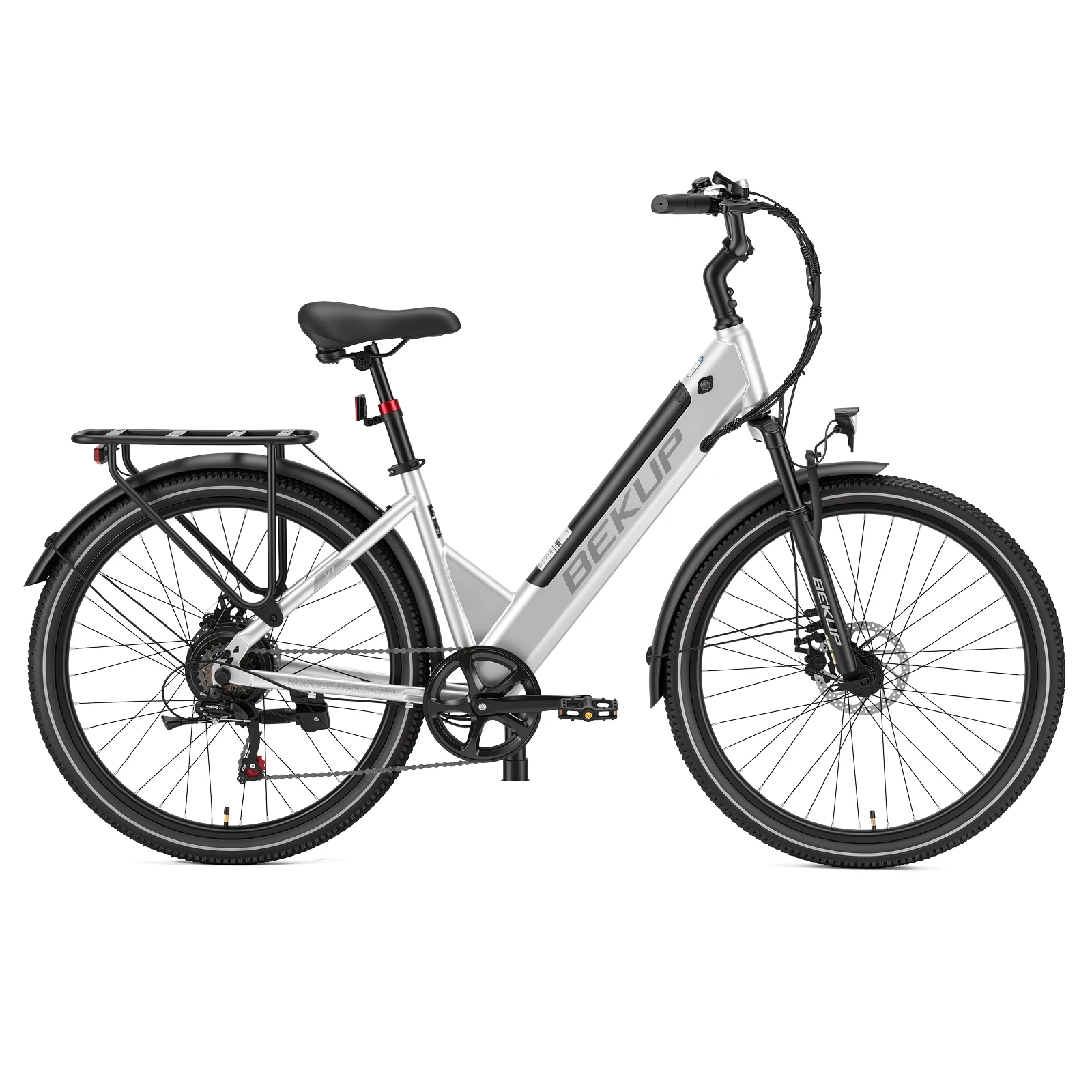 Bekup V1 26 Inch Elektrische Stadsfiets 36V 14.5Ah Batterij 250W Achterwielmotor 45Nm, 7 Versnellingen E-Bike met Schijfremmen, Verende Vork en LCD Display
