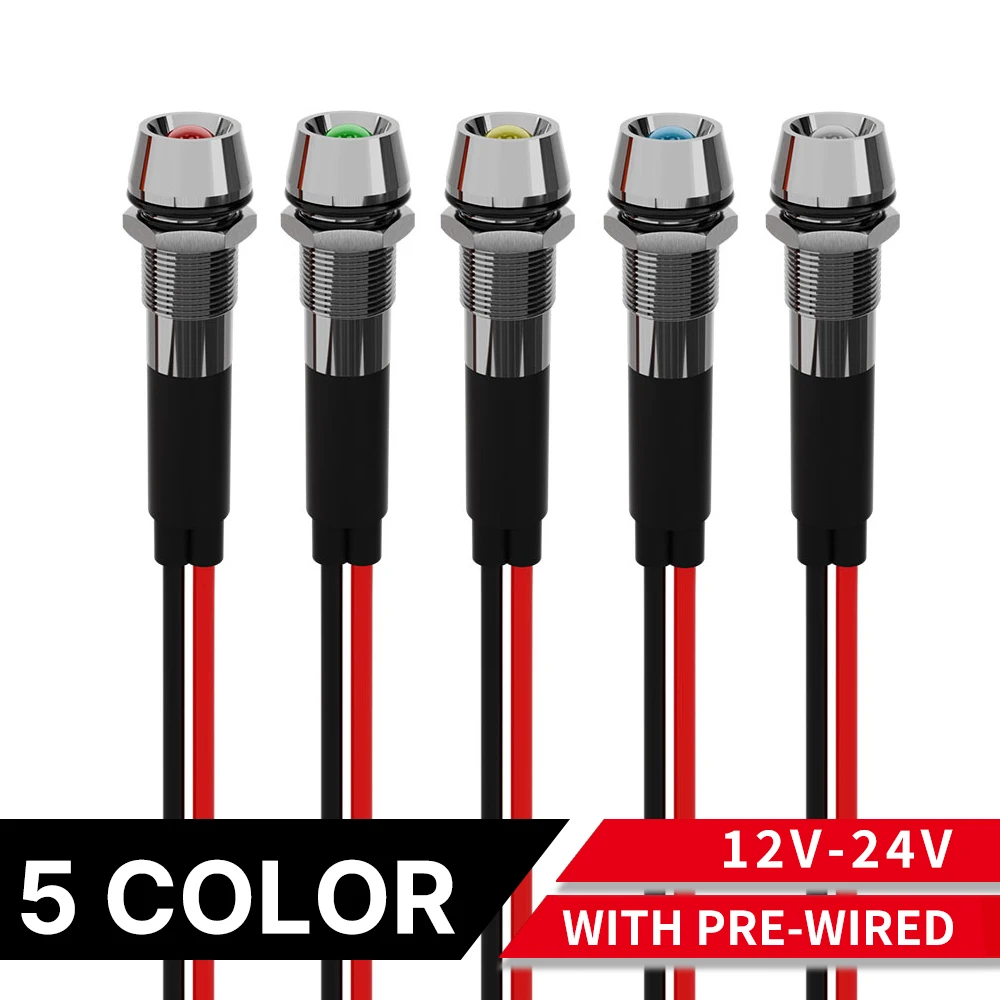 FILN 10/50PCS 8mm IP67 Waterproof Metal Pilot Light LED Low Power Warning Lights 12v-24v for Car Marine Dashboard Signal Lamp