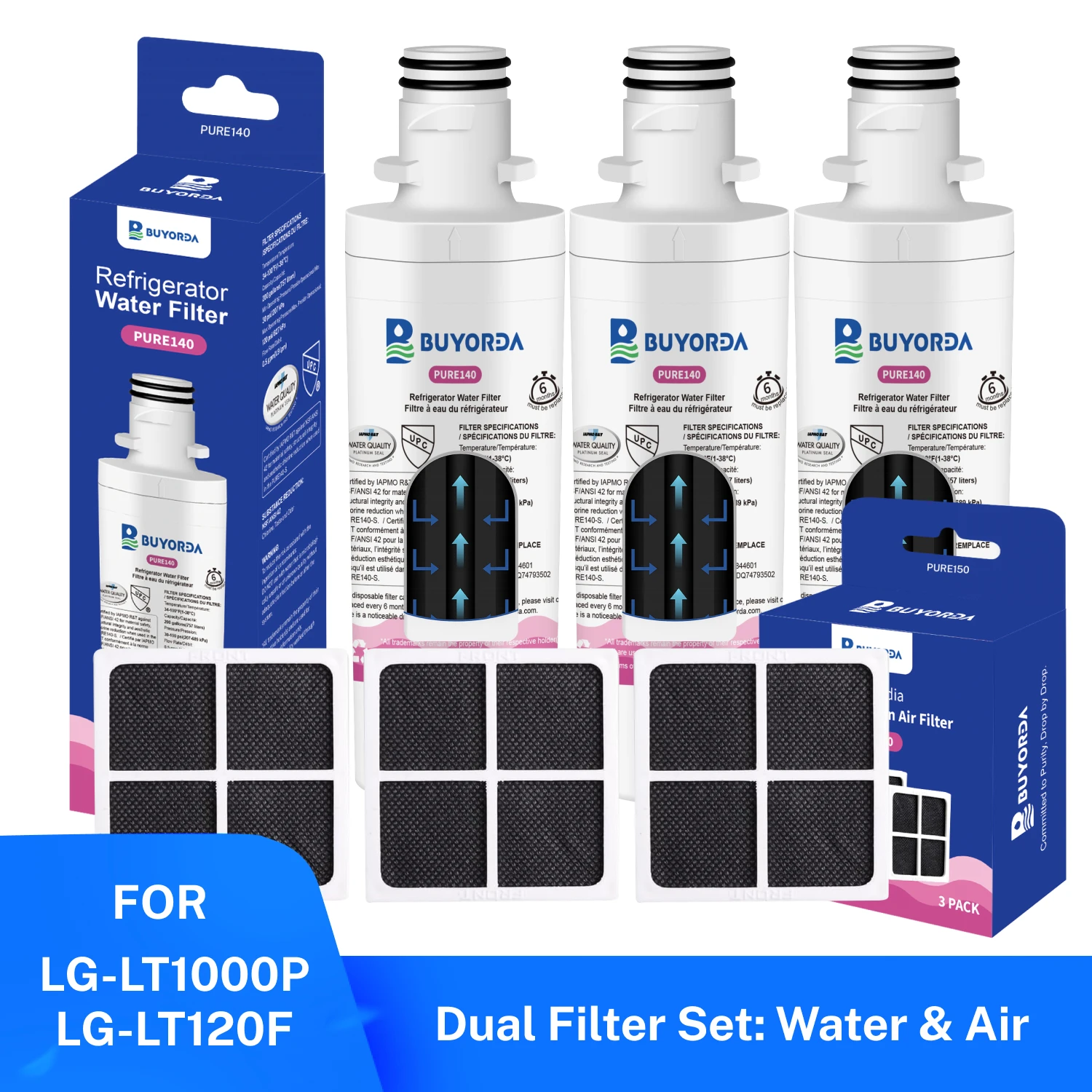 

LT1000P Water Filter And LT120F Air Filter Combo Replacement For LG ADQ747935 MDJ64844601 For Kenmore Elite 9980 Refrigerator