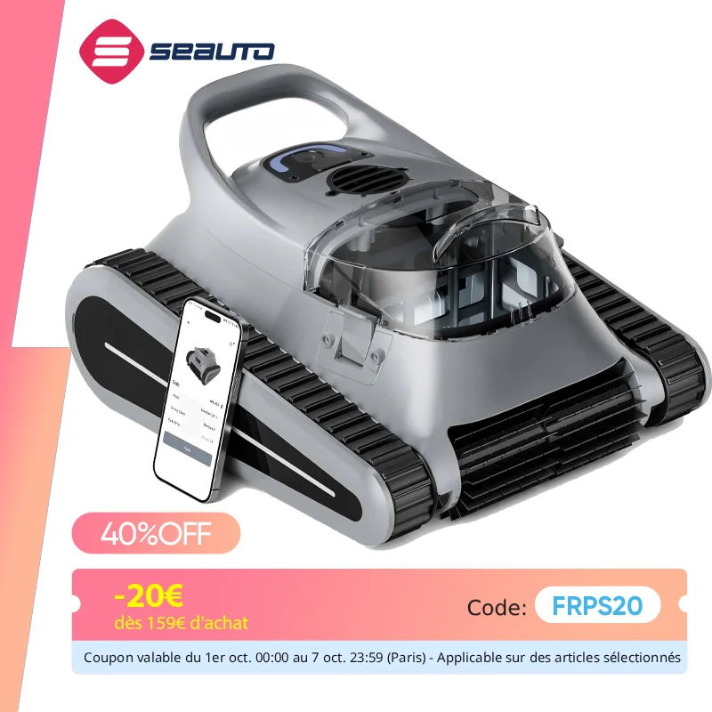 (2025 Nouveau) Aspirateur de piscine robot Seauto Crab Pro, robot d'escalade mural, adapté aux murs et sols de 2000 pieds carrés