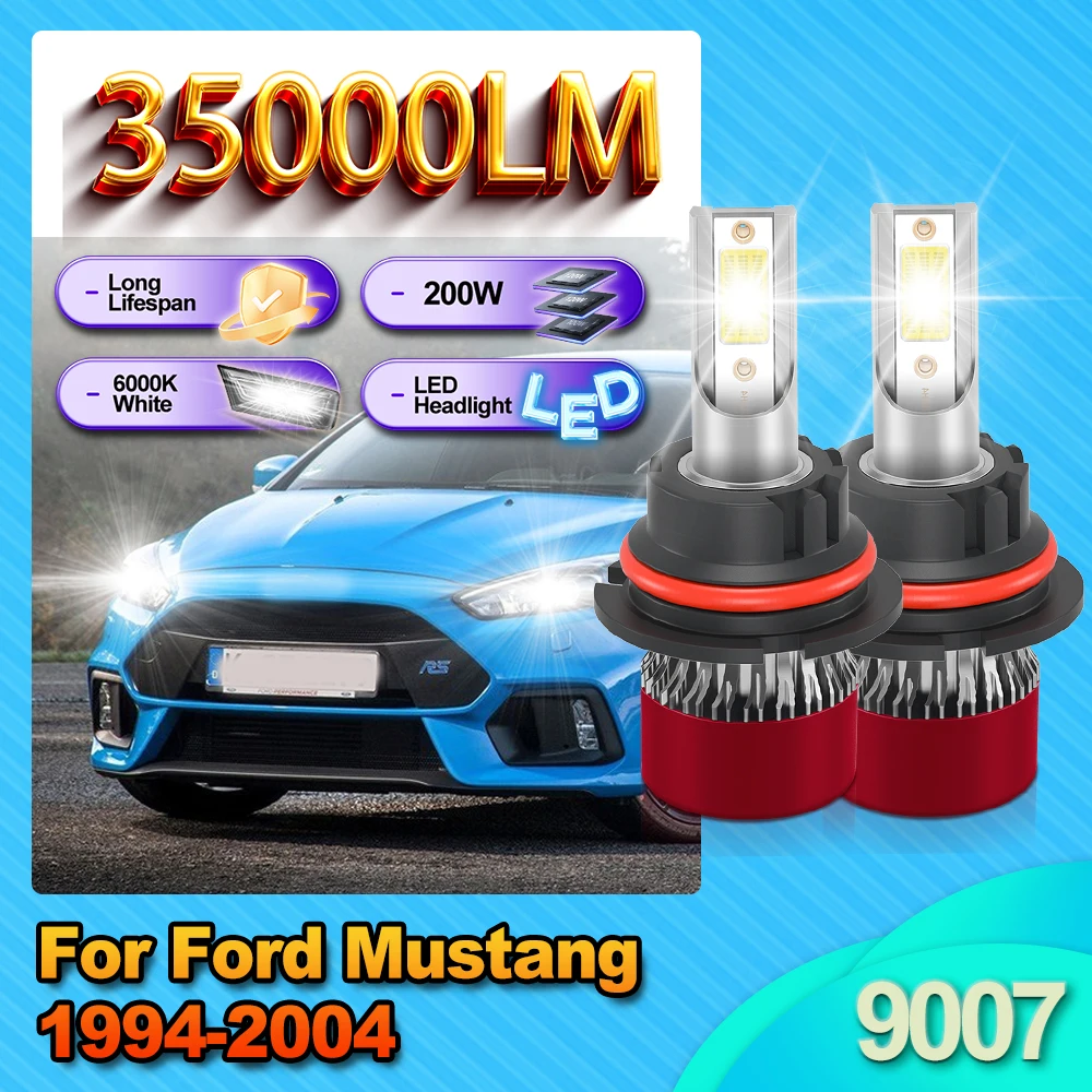 

6000K 9007 High Low Beam Headlamp Ampoule HB5 Headlight Bulb 12V Diode Lamp 200W Turbo Long Lifespan For Ford Mustang 1994-2004