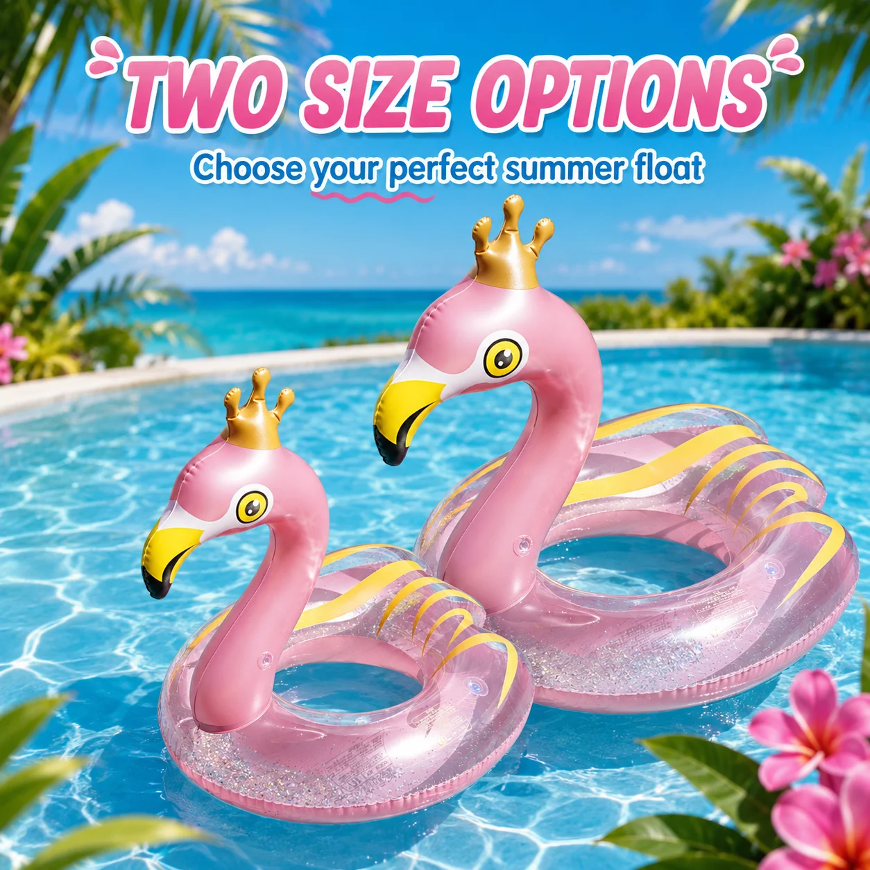 1PC Inflatable Flamingo Swan Pool Float with Crown, Glitter Swim Ring Raft, Heavy Duty PVC Pool Lounger for Adults - view 3