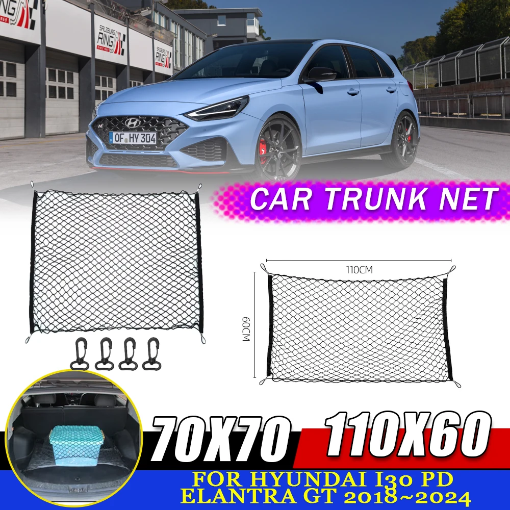 Car Trunk Mesh for Hyundai i30 PD Elantra GT 2018~2024 Rear Luggage Cargo Net Storage Organizer Elastic Nylon Pocket Accessories