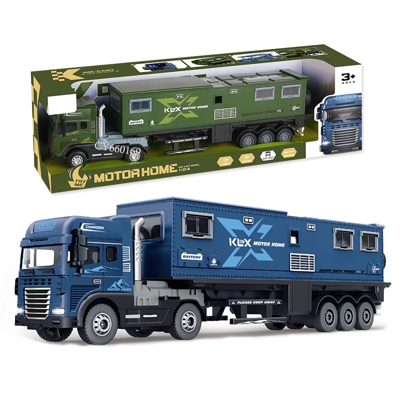 Modèle de camion de camping-car RV en alliage moulé sous pression étendu avec lumières, jouet à inertie sonore, portes d'ouverture, véhicule cadeau réaliste pour garçons