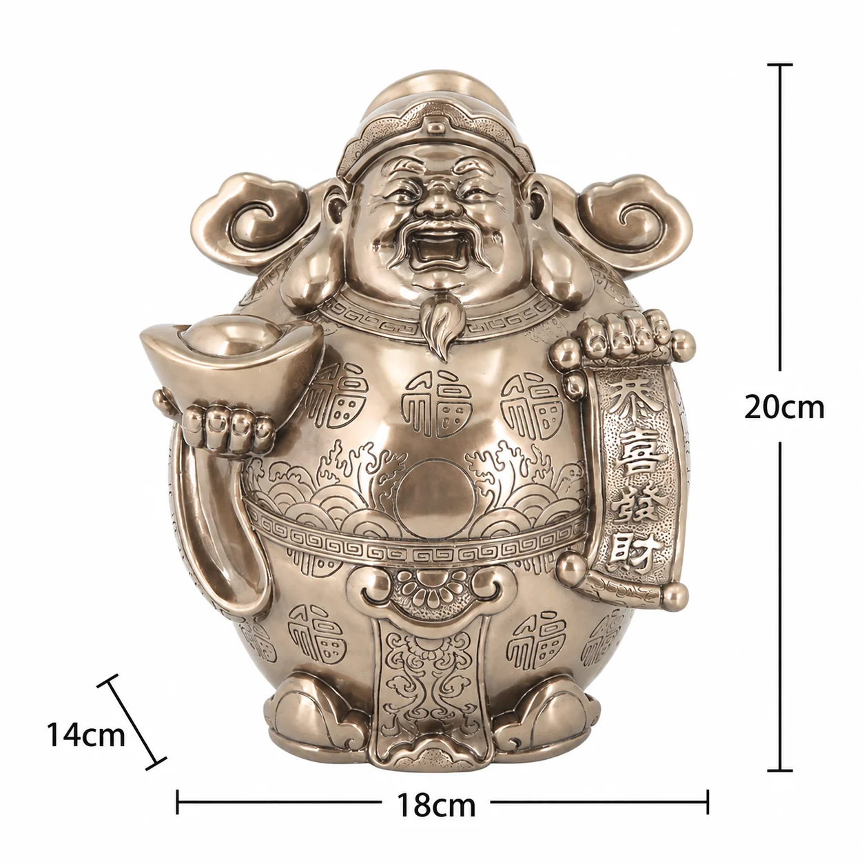 Luxury Wealth Buddha Statue, Feng Shui Money God Figurine for Prosperity and Good Fortune, Golden Fortune Decor for Home Office,