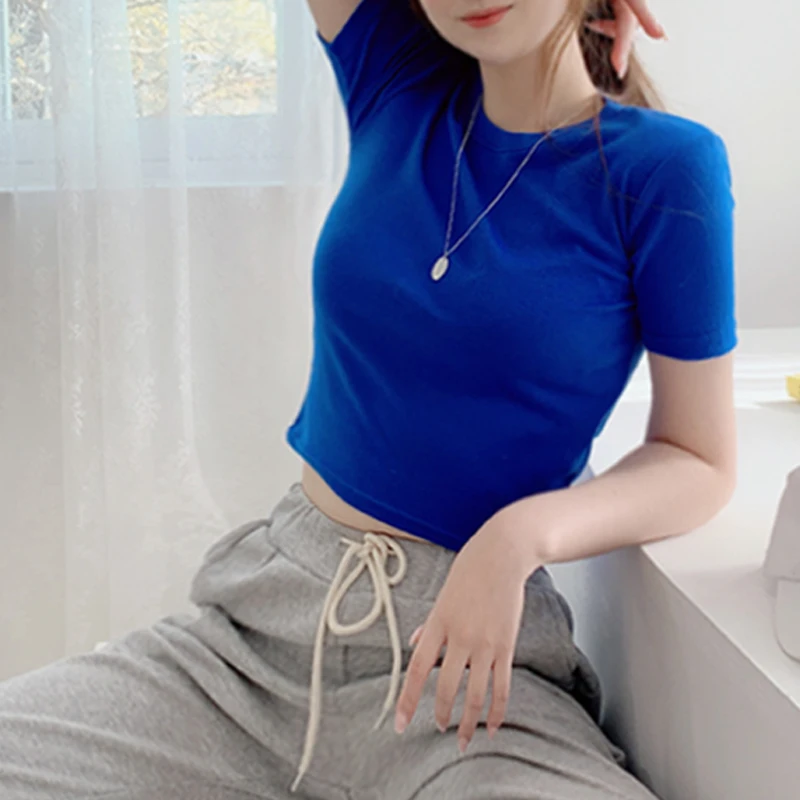 [Ne] Unknown Slim Fit Crop Crop Span Round Half-sleeved T-Shirt (6color)