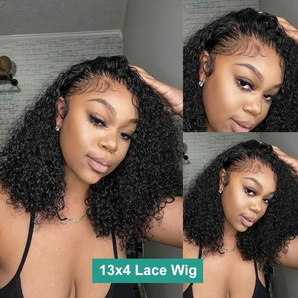 Glueless Wig Short Kinky Curly Bob Wig 12A Malaysian Lace Front Human Hair Wigs Wet And Wavy Water Wave Bob Wig 13x4 Frontal Wig