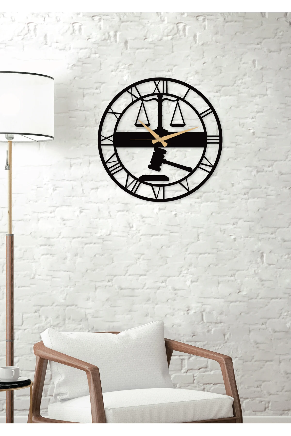 Scales of Justice Lawyer Metal Black Wall Clock - Home Office Clock Gift Clock 50x50 Cm Metal Scales of Justice Clock