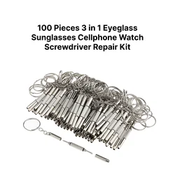 100 Pieces 3 in 1 Precision Eyeglass Cellphone Watch Screwdriver Repair Kit Mini Keychain Glass Eyewear Repair Tool