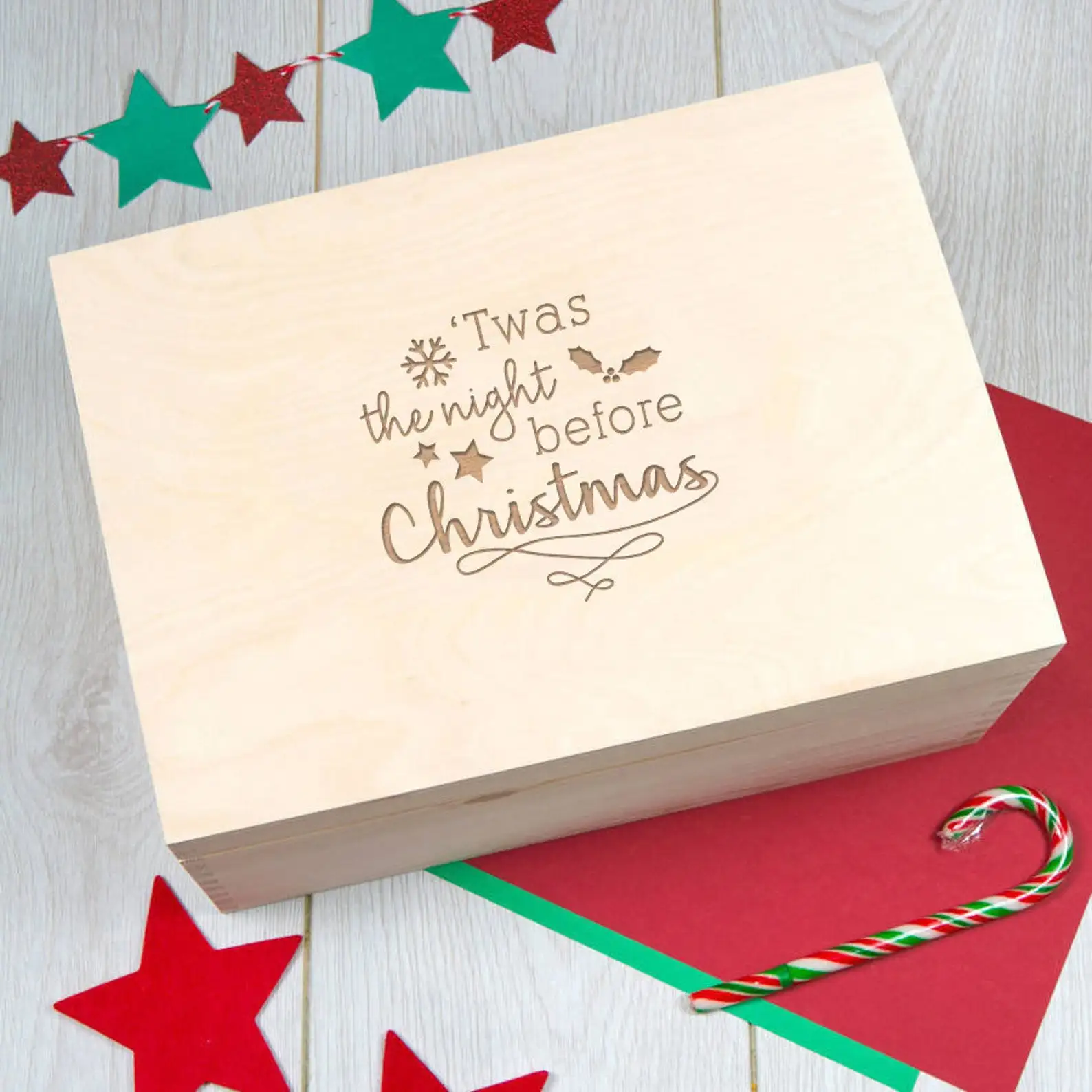 Large Engraved Wooden Christmas Eve Box - Twas the night before christmas - Xmas Eve Crate