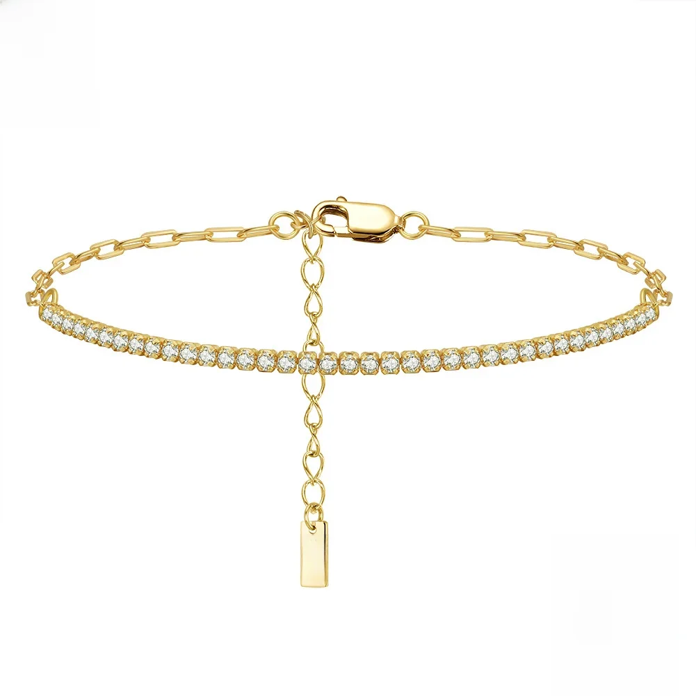 ORSA JEWELS 14K pozłacane spinacze łańcuszki bransoletka tenisowa dla kobiet 925 srebro ręcznie robione bransoletki biżuteria SB141 — zdjęcie 2
