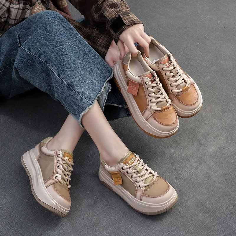 

Women's Sneakers 2024 New Genuine Leather Ladies retro casual color matching Shoes Casual Spring Flat Shoes Women