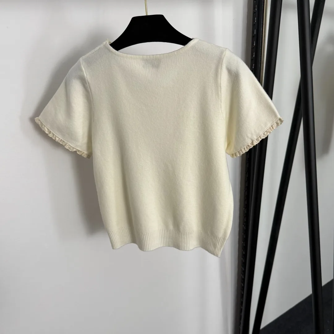 

Collar Logo Letter Sweet Lace Collar Short Sleeve Sweater Top Off-White Black Red Yellow Pink Gray