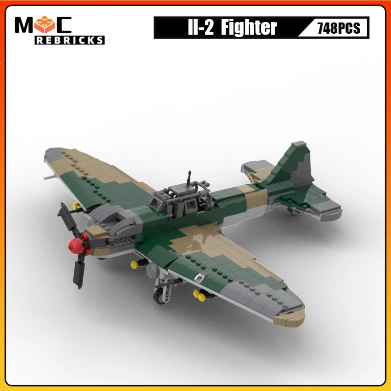 WW II Military Soviet Air Force Il-2 Shturmovik Fighter MOC Building Block Combat Aircraft Model Originality Brick Toy Xmas Gift
