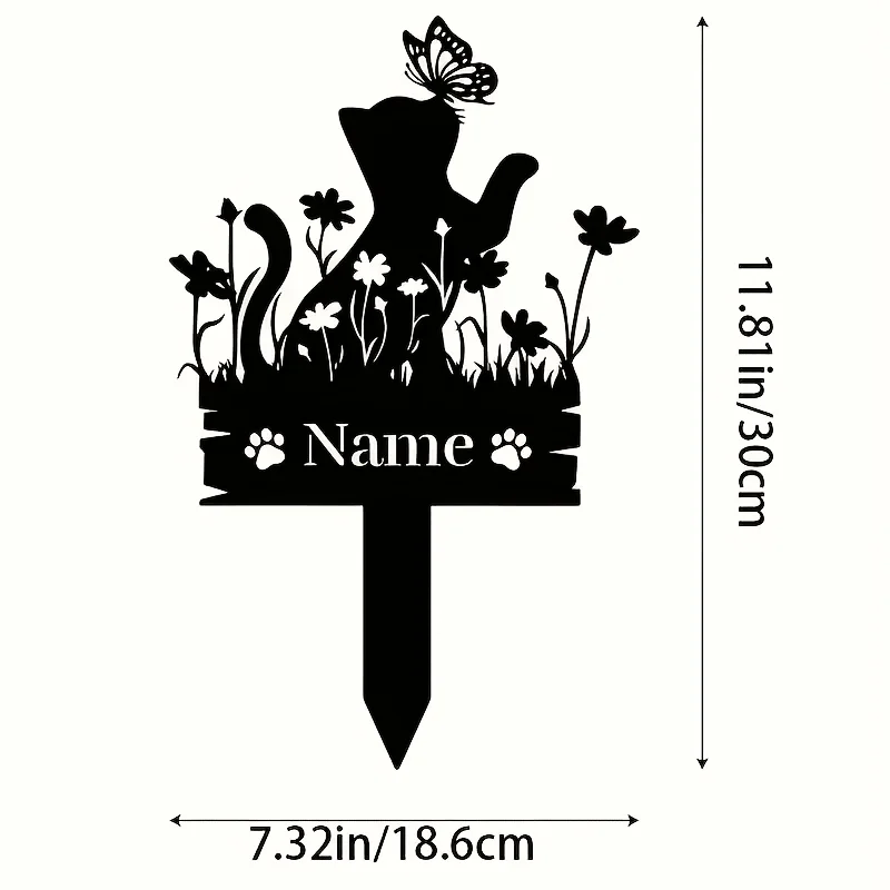 Customizable Metal Cat Memorial - a Durable Outdoor Lawn Marker Featuring a Butterfly And Floral Design