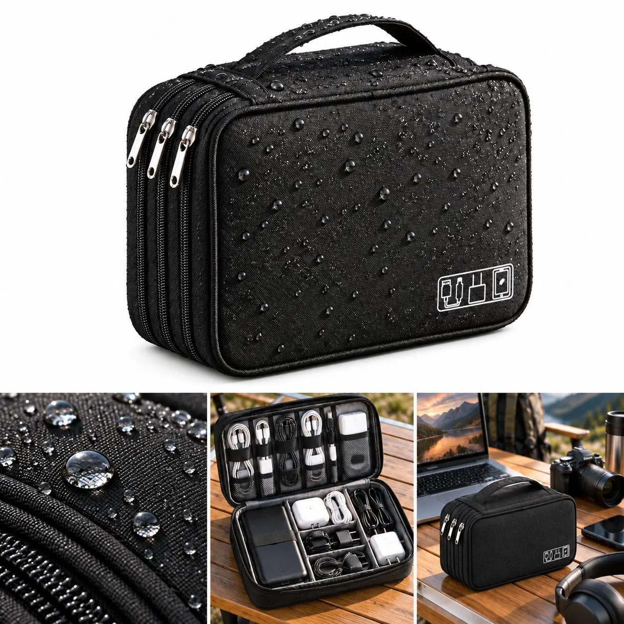 Kabelorganizer tas, 3-laags opbergtas voor elektronische accessoires, waterbestendige reistas voor kabels, opladers, USB-kabels en accessoires.