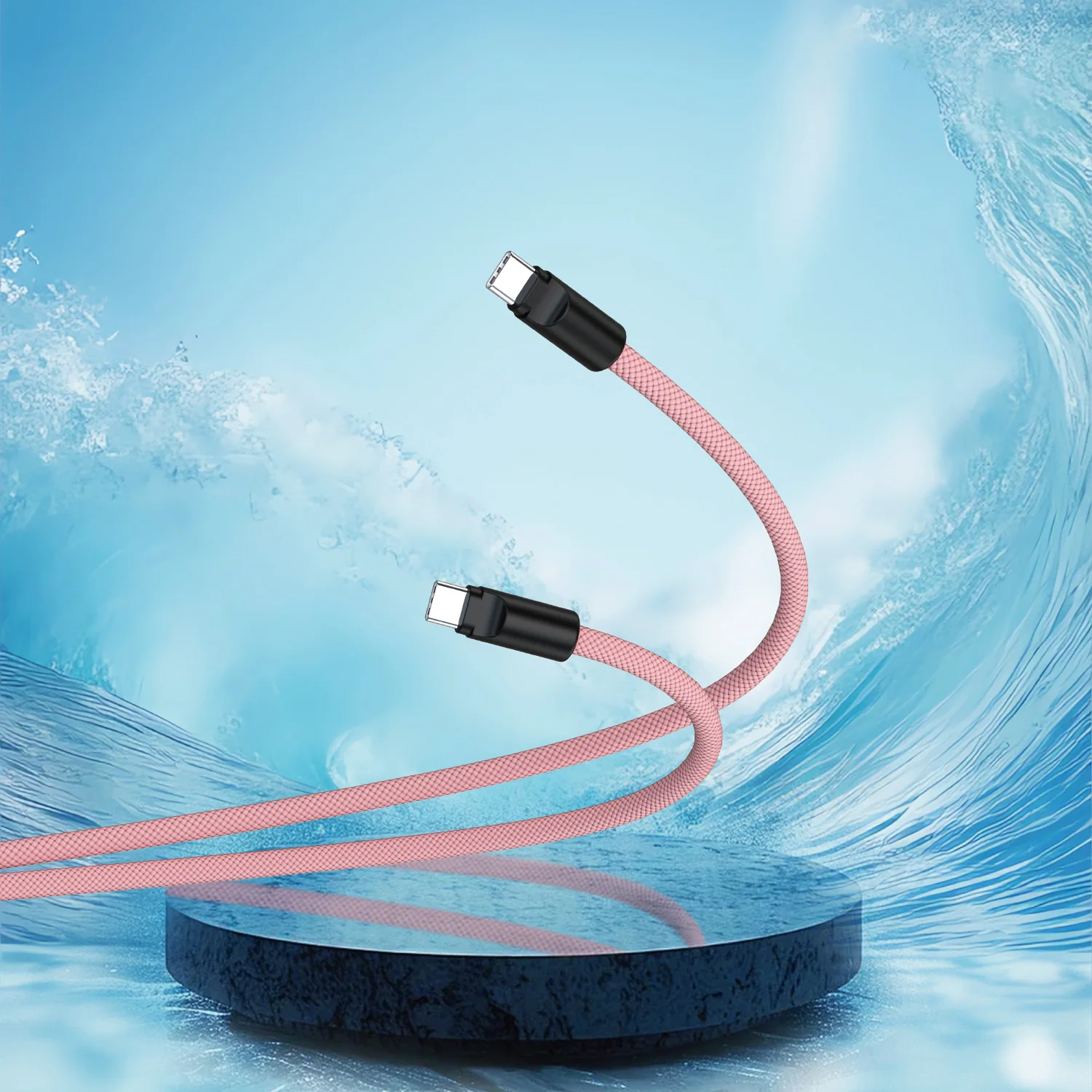 USB-C naar USB-C kabel 60W max. 1,5 m gevlochten kabel voor opladen en dataoverdracht met hangkoord