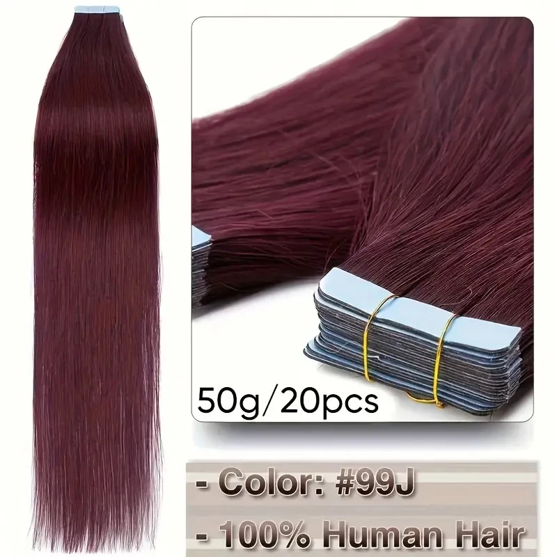 Alimice #99J Tape In Straight Hair Extensions For Woman Human Hair Extensions Invisible Tape In Hair Extensions 50g