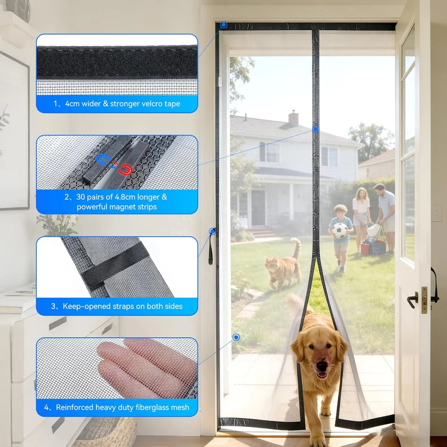 Magnetic Screen Door,Double Door Screen Mesh Curtain,Hands-Free,Auto Self-Closing Heavy Duty Mesh Barrier Blocks Mosquitoes