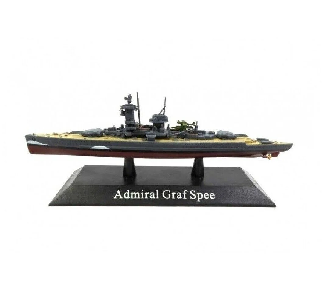 DeAgostini, warship Graf Spee, collectible Diecast miniature, 1:1250 scale, Aporx. 9-12 cms Kriegsschiffe Collection boats German Kriegsmarine 1935-45 Blister Original packing pedestal with name