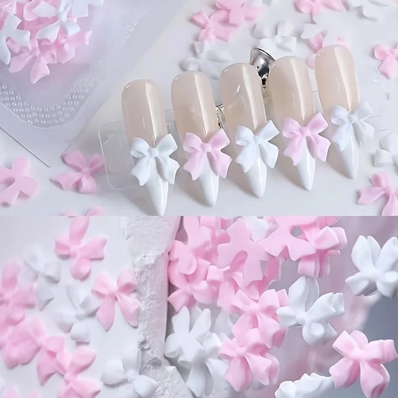 Ruban blanc rose pour Nail Art, breloque 3D Y2K, Style classique, couleurs mélangées, décoration d'ongles, bricolage, nœuds en résine, accessoires pour ongles, 50 pièces