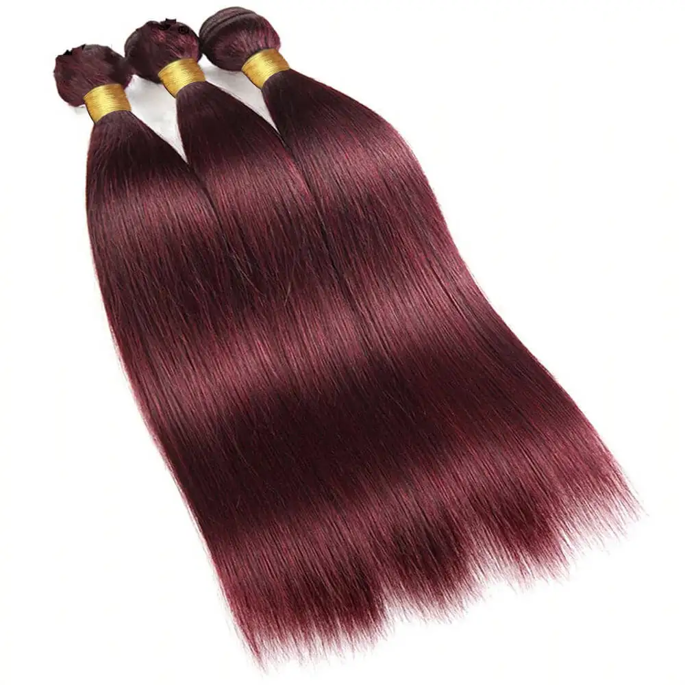 99J Bundles with Lace Frontal Straight Remy 100% Human Hair Weaves 3 Bundles with 13x4 Lace Front Burgundy Human Hair Tissage