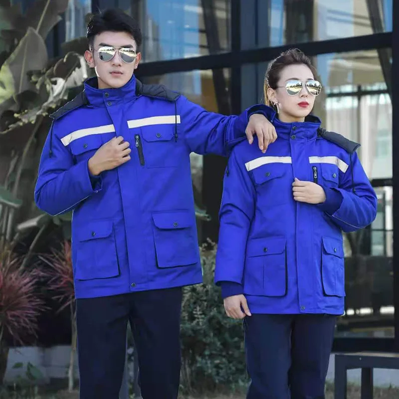 2026Winter Thick Cotton Padded Workwear Outdoor Cold Proof Worker Wadded Jacket Overcoat Reflective Safety Working Suit For Men