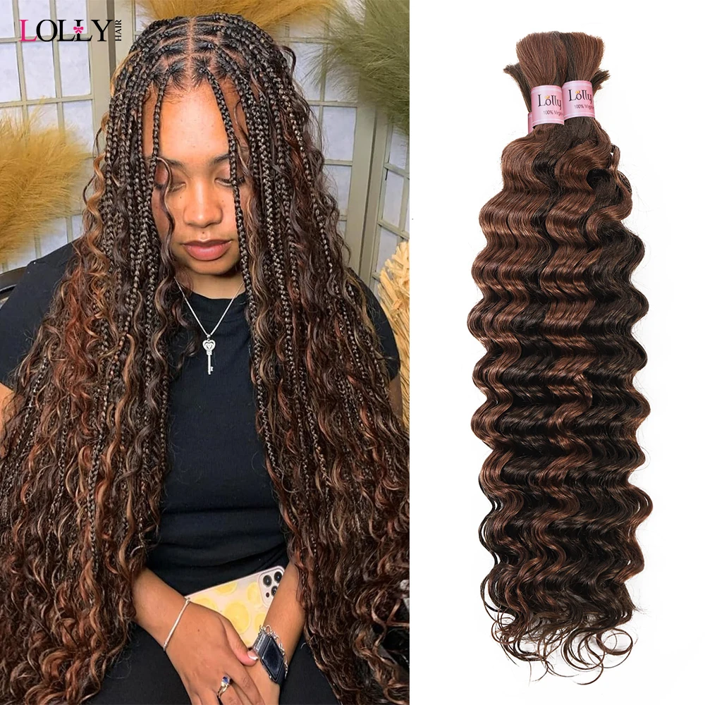 Highlight 4/30 Bulk Human Hair Deep Wave Human Hair For Braiding 100% Unprocessed No Weft Human Hair Bulk Extensions  Remy Hair