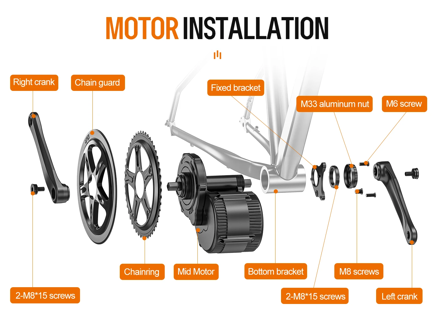 BAFANG 36V 250W 360W 500W Mittelmotor-Kit BBS01B 8Fun M315 BBS01 Mittelantriebsmotor Elektrofahrrad-Umbausatz E-Bike-Motor 36V Batterie – Detail 19