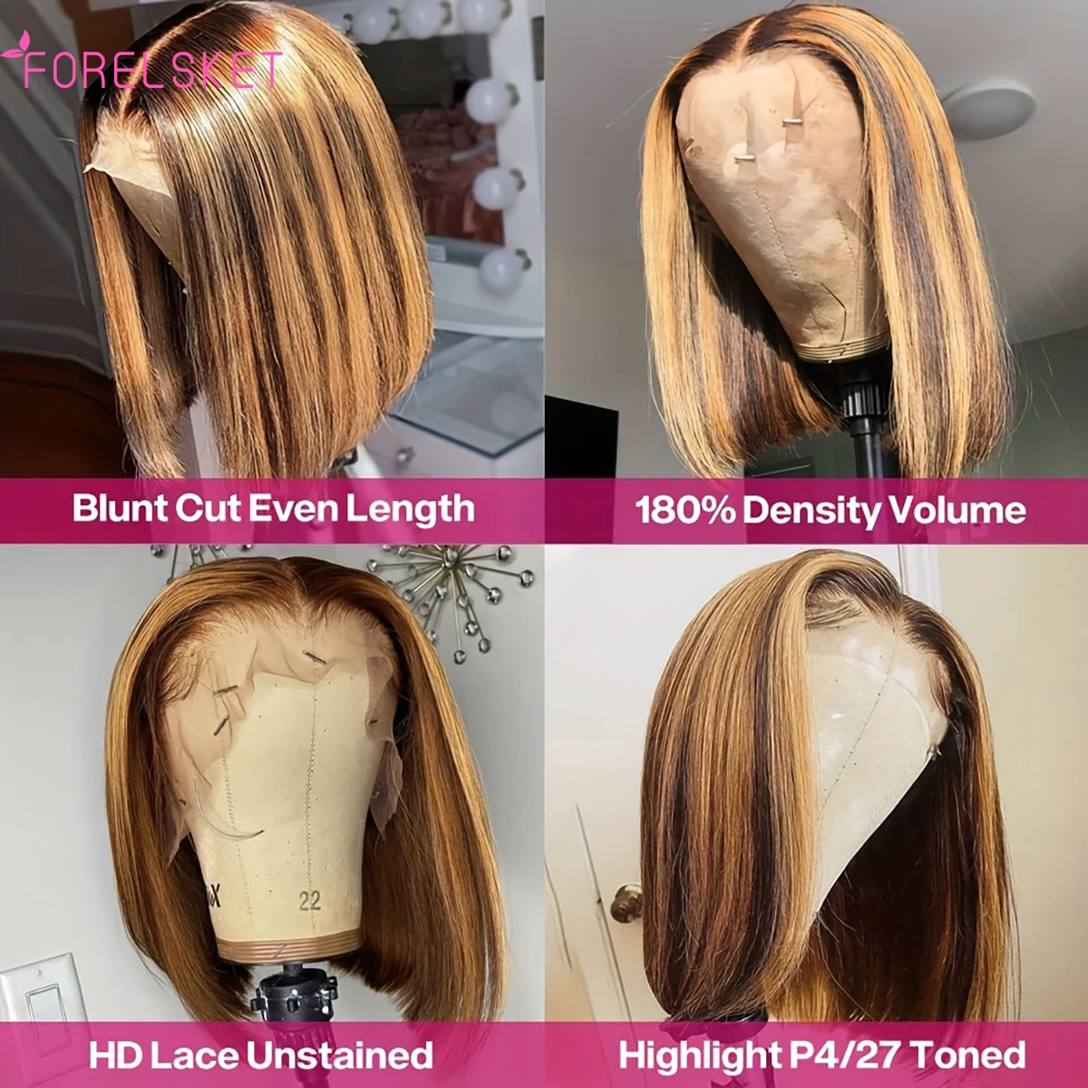 FORELSKKET150-Peluca de cabello humano liso con encaje Frontal, postizo de encaje Frontal 13x4, corte Bob, 1B/30, Remy