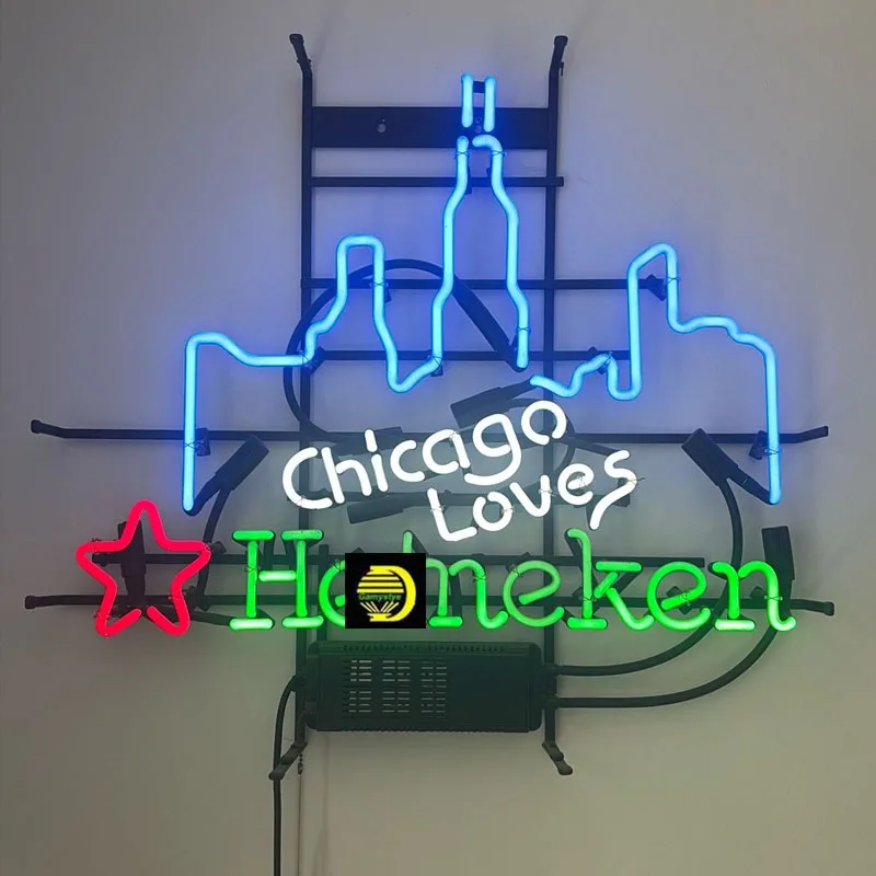 شيكاغو يحب هاينكي النيون علامات اليدوية أنبوب زجاجي أضواء النيون متجر الترفيه جدار النوافذ علامة مميزة ضوء النيون LAmps #1