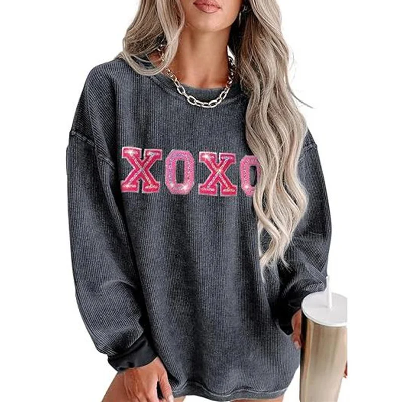 XOXO felpa donna y2k vestiti Basic Letter Print girocollo manica lunga top felpe larghe Casual 2000s abbigliamento Streetwear