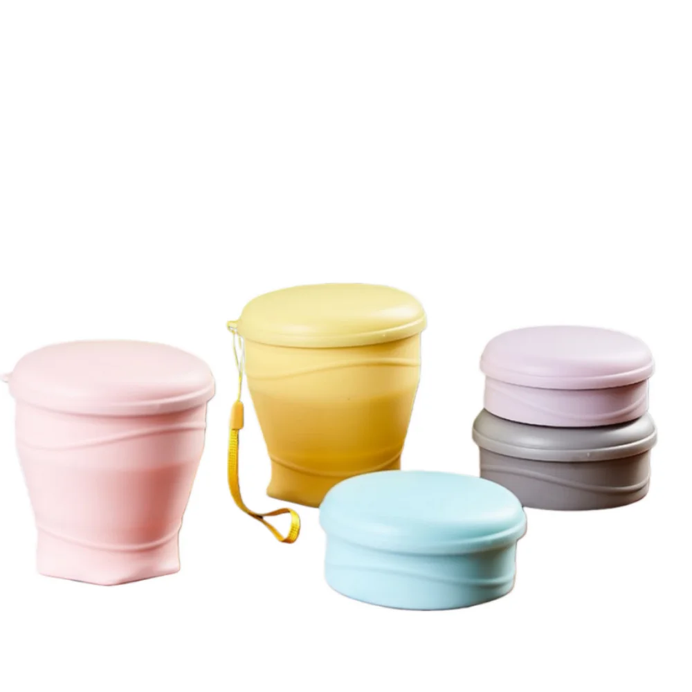180ml Foldable Water Cup, Silicone Foldable Travel Cup - Silicone Foldable Camping Cup with Lid - Suitable for Travel, Camping,