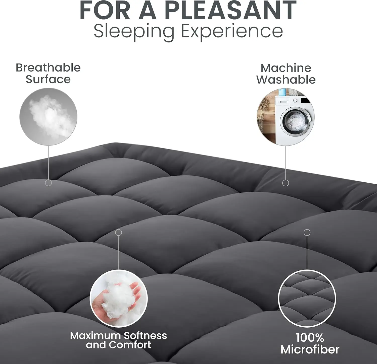 Ultra Soft Queen Size Mattress Topper - Viscose Made from Bamboo Pillow Top Mattress Pad for Back Pain Relief - Naturally Coolin