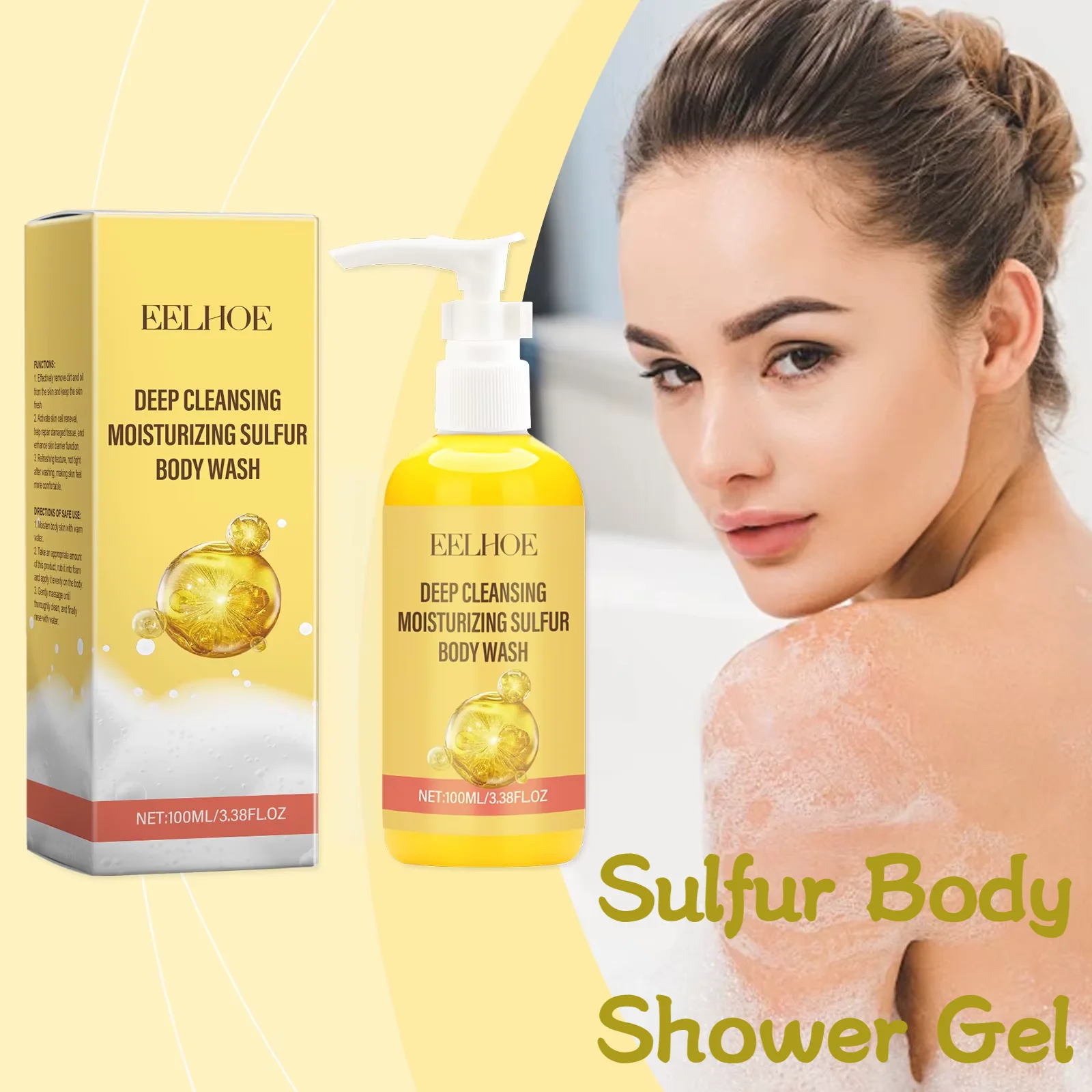 

Eelhoe 100ml Sulfur Body Shower Gel Deep Cleaning Pores Exfoliate Skin Care Moisturizing Body Wash Repair Rough Smooth Bath Gel