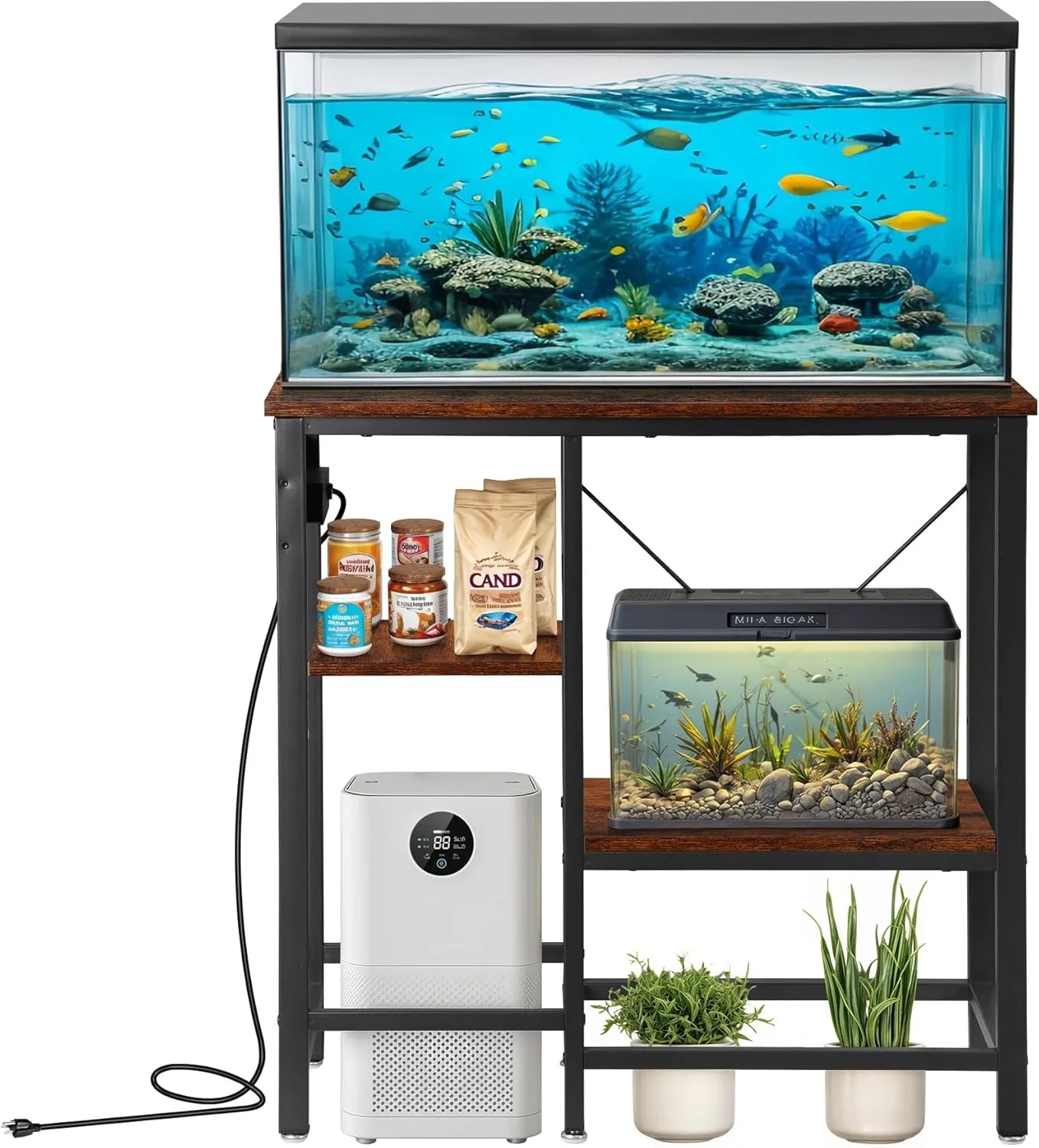 

20-29-37 Gallon Fish Tank Stand with 3-Tier Adjustable Storage Shelves and Power Outlet, Reptile Tank Stand, 30.7" L*13.7"
