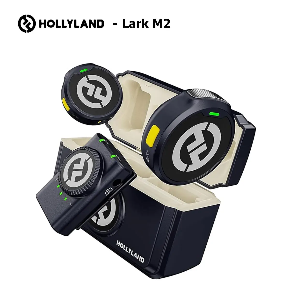 Hollyland Lark M2 نظام ميكروفون لاسلكي Lavalier TX RX Kit نطاق 300 متر لهاتف iPhone وأندرويد وكاميرا تصوير مدونة فيديو