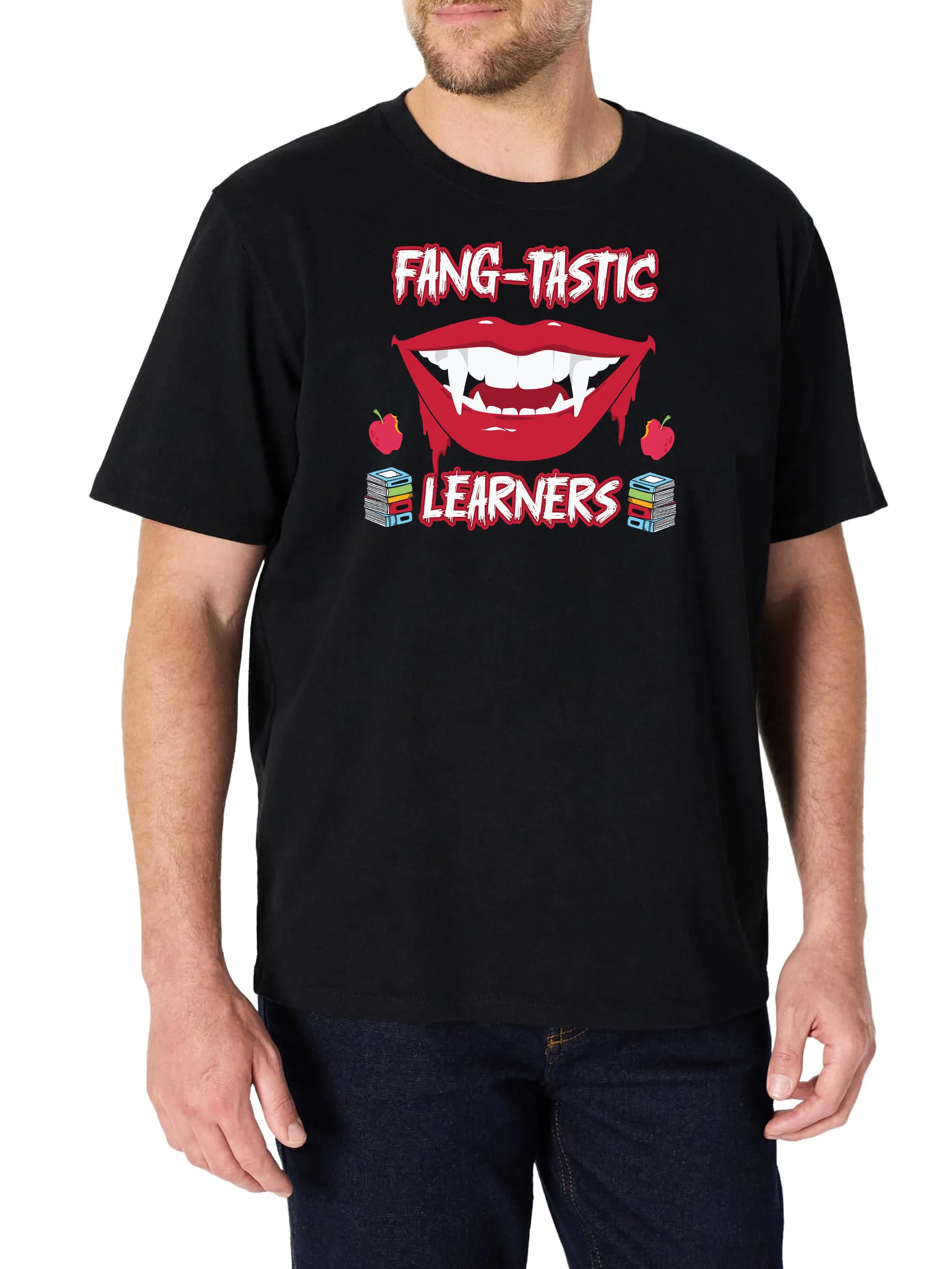 

Men's T-Shirt Fang Tastic Printed Design, Black Short Sleeve Crew Neck, 100% Cotton