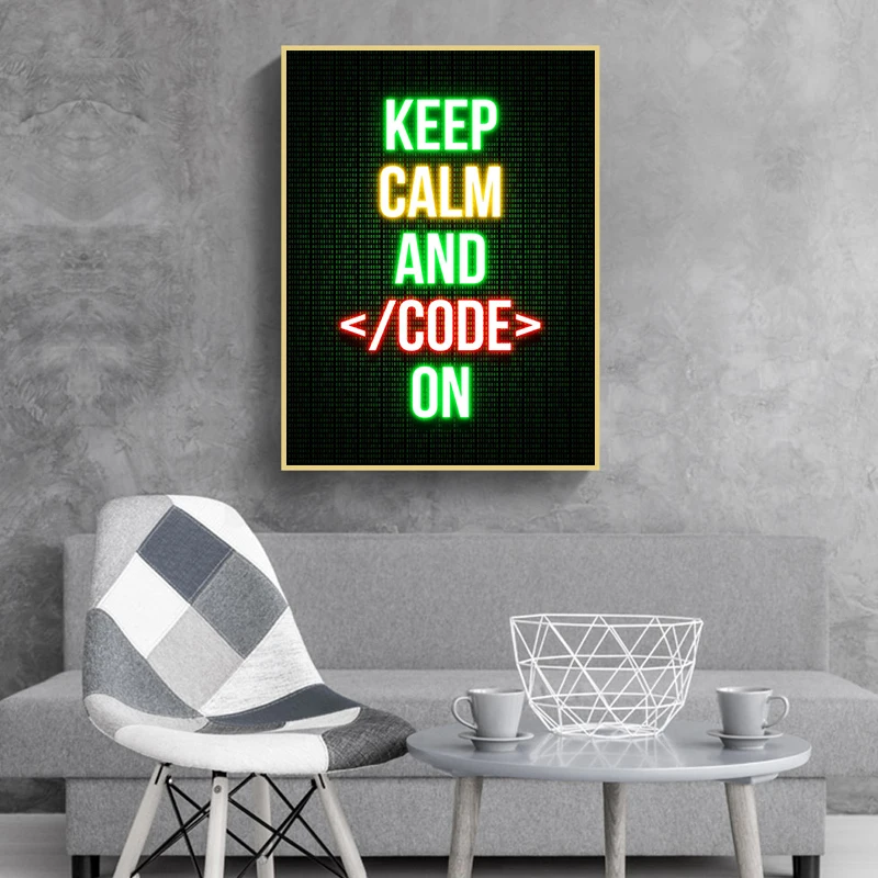 تأثير النيون مضحك مبرمج إقتباس هاكر رمز المشارك طباعة قماش اللوحة الترميز منطقة جدار الفن مكتب غرفة ديكور المنزل لا LED